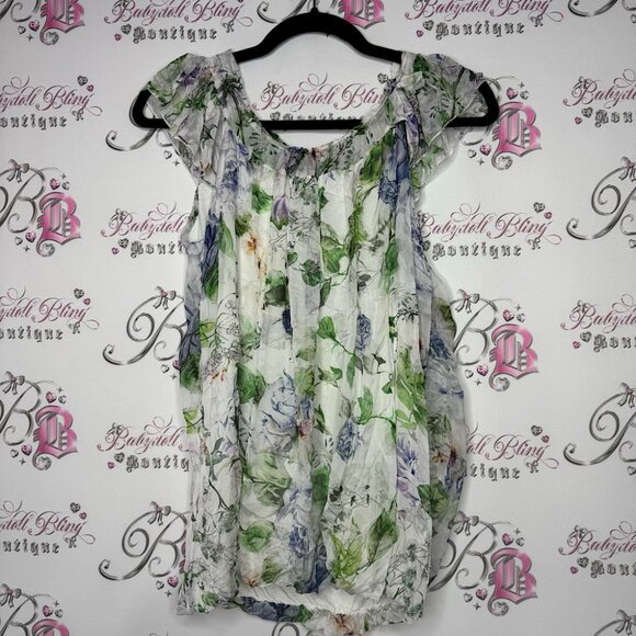 Elena baldi blouse silk floral green flowers silk ribbon bow tie detail soft - Picture 1 of 13